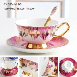 Luxuriöses Kaffeetassen-Set aus Knochenporzellan – 200 ml Tasse mit Untertasse und Löffel