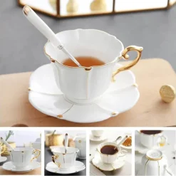 Luxuriöses Kaffeetassen-Set aus Knochenporzellan – 200 ml Tasse mit Untertasse und Löffel