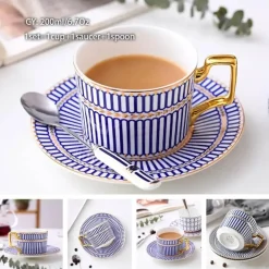 Luxuriöses Kaffeetassen-Set aus Knochenporzellan – 200 ml Tasse mit Untertasse und Löffel