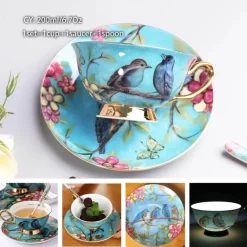 Luxuriöses Kaffeetassen-Set aus Knochenporzellan – 200 ml Tasse mit Untertasse und Löffel