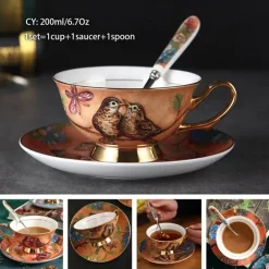 Luxuriöses Kaffeetassen-Set aus Knochenporzellan – 200 ml Tasse mit Untertasse und Löffel