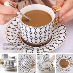 Luxuriöses Kaffeetassen-Set aus Knochenporzellan – 200 ml Tasse mit Untertasse und Löffel