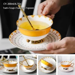 Luxuriöses Kaffeetassen-Set aus Knochenporzellan – 200 ml Tasse mit Untertasse und Löffel