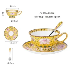 Luxuriöses Kaffeetassen-Set aus Knochenporzellan – 200 ml Tasse mit Untertasse und Löffel