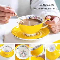 Luxuriöses Kaffeetassen-Set aus Knochenporzellan – 200 ml Tasse mit Untertasse und Löffel