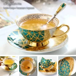 Luxuriöses Kaffeetassen-Set aus Knochenporzellan – 200 ml Tasse mit Untertasse und Löffel