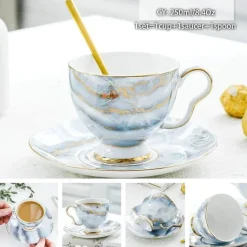 Luxuriöses Kaffeetassen-Set aus Knochenporzellan – 200 ml Tasse mit Untertasse und Löffel