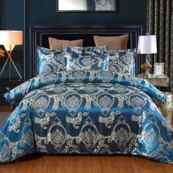Luxuriöses Kingsize-Bettbezug-Set aus Satin-Jacquard – einfarbige Bettwäsche