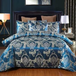 Luxuriöses Kingsize-Bettbezug-Set aus Satin-Jacquard – einfarbige Bettwäsche