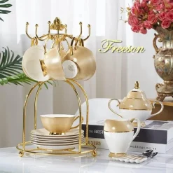 Luxuriöses Tee- und Kaffeeset aus goldenem Bone China – elegantes Trinkgeschirr aus Porzellan