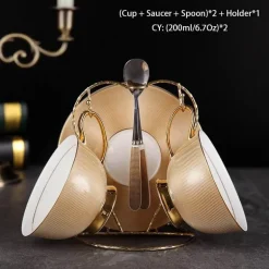 Luxuriöses Tee- und Kaffeeset aus goldenem Bone China – elegantes Trinkgeschirr aus Porzellan