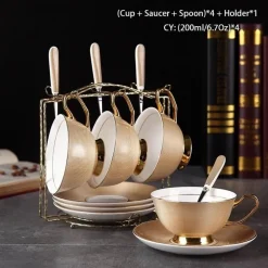 Luxuriöses Tee- und Kaffeeset aus goldenem Bone China – elegantes Trinkgeschirr aus Porzellan