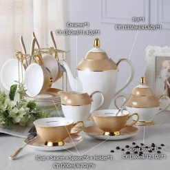 Luxuriöses Tee- und Kaffeeset aus goldenem Bone China – elegantes Trinkgeschirr aus Porzellan