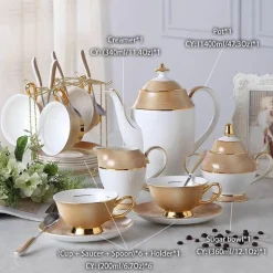 Luxuriöses Tee- und Kaffeeset aus goldenem Bone China – elegantes Trinkgeschirr aus Porzellan