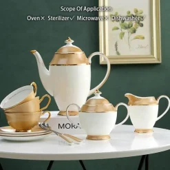 Luxuriöses Tee- und Kaffeeset aus goldenem Bone China – elegantes Trinkgeschirr aus Porzellan