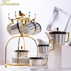 Luxuriöses Tee- und Kaffeeset aus Bone China – Trinkgeschirr aus Porzellan mit Goldeinlage