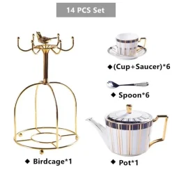 Luxuriöses Tee- und Kaffeeset aus Bone China – Trinkgeschirr aus Porzellan mit Goldeinlage