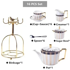Luxuriöses Tee- und Kaffeeset aus Bone China – Trinkgeschirr aus Porzellan mit Goldeinlage
