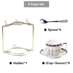 Luxuriöses Tee- und Kaffeeset aus Bone China – Trinkgeschirr aus Porzellan mit Goldeinlage