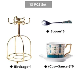 Luxuriöses Tee- und Kaffeeset aus goldenem Bone China – nordisches Porzellan, Teekanne, Tassen, Zuckerdose, Milchkännchen