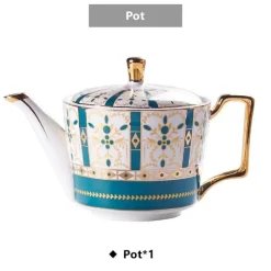 Luxuriöses Tee- und Kaffeeset aus goldenem Bone China – nordisches Porzellan, Teekanne, Tassen, Zuckerdose, Milchkännchen