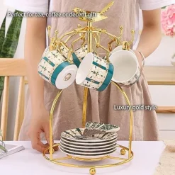 Luxuriöses Tee- und Kaffeeset aus goldenem Bone China – nordisches Porzellan, Teekanne, Tassen, Zuckerdose, Milchkännchen