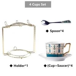 Luxuriöses Tee- und Kaffeeset aus goldenem Bone China – nordisches Porzellan, Teekanne, Tassen, Zuckerdose, Milchkännchen