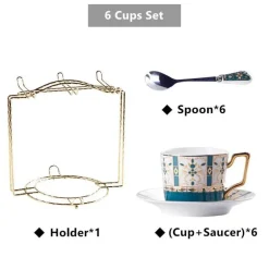 Luxuriöses Tee- und Kaffeeset aus goldenem Bone China – nordisches Porzellan, Teekanne, Tassen, Zuckerdose, Milchkännchen