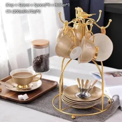 Luxuriöses Teeservice aus Knochenporzellan mit Goldbesatz, Teekanne, Kaffeetassen und Milchkännchen