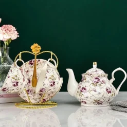 Luxuriöses Teeservice aus Bone China – Elegantes Teekannen-/Tassenset