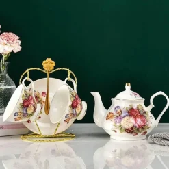 Luxuriöses Teeservice aus Bone China – Elegantes Teekannen-/Tassenset