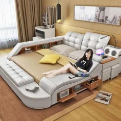 Luxury Smart Bed - Modern Leather Design for Ultimate Comfort