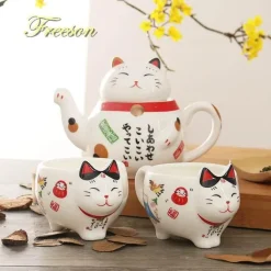 Maneki Neko Teeservice – Lucky Cat Porzellan Teekanne Tasse
