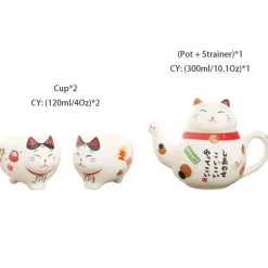 Maneki Neko Teeservice – Lucky Cat Porzellan Teekanne Tasse