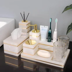 Marble Bathroom Set - Elegant Natural Decor Accessories