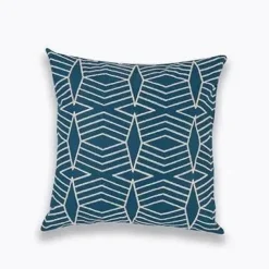 Marineblauer weißer Vierpass-Kissenbezug – 45 x 45 cm, bestickter Kissenbezug