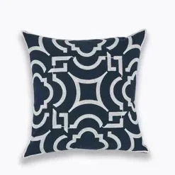 Marineblauer weißer Vierpass-Kissenbezug – 45 x 45 cm, bestickter Kissenbezug
