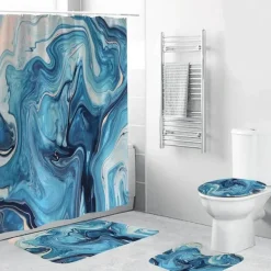 Marmor-Duschvorhang-Set – Stilvolles Badezimmerdekor