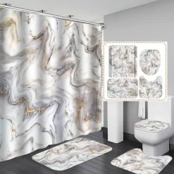Marmor-Duschvorhang-Set – Stilvolles Badezimmerdekor