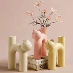 Marmorierte Katzenvase aus Porzellan – dekorativer Katzen-Übertopf