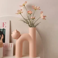 Marmorierte Katzenvase aus Porzellan – dekorativer Katzen-Übertopf