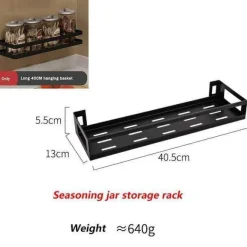 Mattschwarze Küchenaufbewahrung aus Metall ohne Bohren