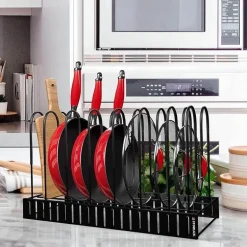Mehrstufiger, verstellbarer Pfannen-Organizer für die Küche – platzsparendes Kochgeschirrregal