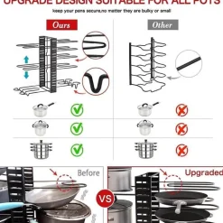 Mehrstufiger, verstellbarer Pfannen-Organizer für die Küche – platzsparendes Kochgeschirrregal
