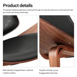 Mid Century Shell Lounge Chair - Moderner Akzentstuhl aus schwarzem PU-Leder