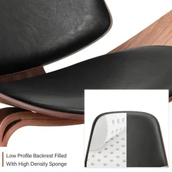 Mid Century Shell Lounge Chair - Moderner Akzentstuhl aus schwarzem PU-Leder