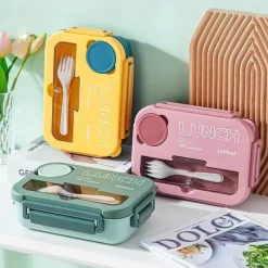 Mikrowellengeeignetes Bento-Lunchbox-Set mit Besteck für Kinder – 1300 ml Fassungsvermögen