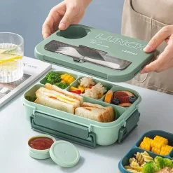 Mikrowellengeeignetes Bento-Lunchbox-Set mit Besteck für Kinder – 1300 ml Fassungsvermögen