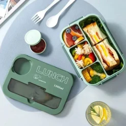 Mikrowellengeeignetes Bento-Lunchbox-Set mit Besteck für Kinder – 1300 ml Fassungsvermögen