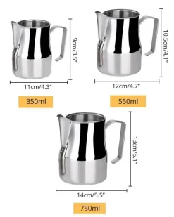 Milchaufschäumkännchen aus Edelstahl – Abgerundeter Ausguss 350 ml 550 ml 750 ml Optionen